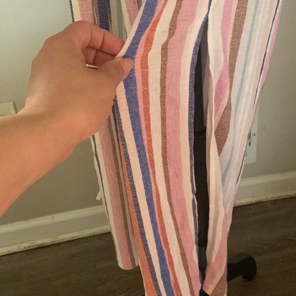NWT Xhilaration (target )wide leg multi color striped one piece jumper slits - Picture 4 of 9